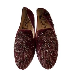 SAM EDELMAN New Burgundy Wine Suede Sequin Flats, Size 6